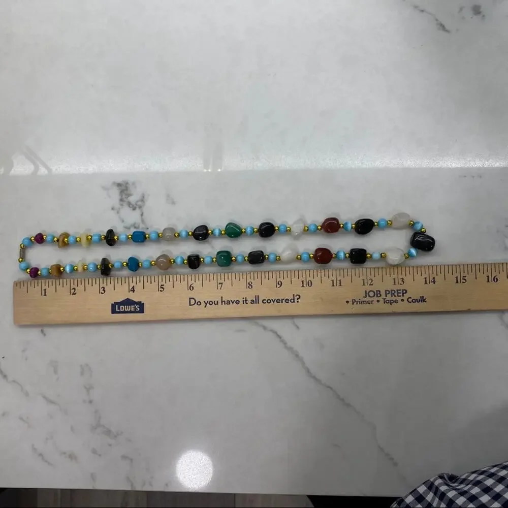 Beggars Bead Semi-Precious Gemstones multi color beaded Necklace